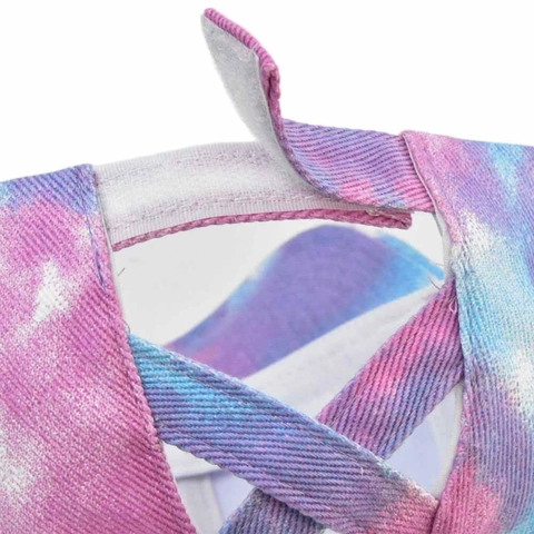 Berretto da Baseball da Donna Casual Tie Dye con Coda di Cavallo Incrociato sul Retro Chignon Alto Regolabile in Cotone