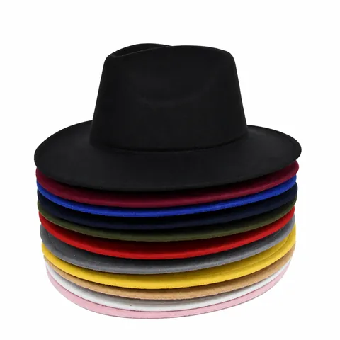 Classic Wide Brim Woolen Fedora Hat For Women Men Retro Jazz Style Flat Brim Felt Panama Hat Autumn Winter Outdoor Accessory