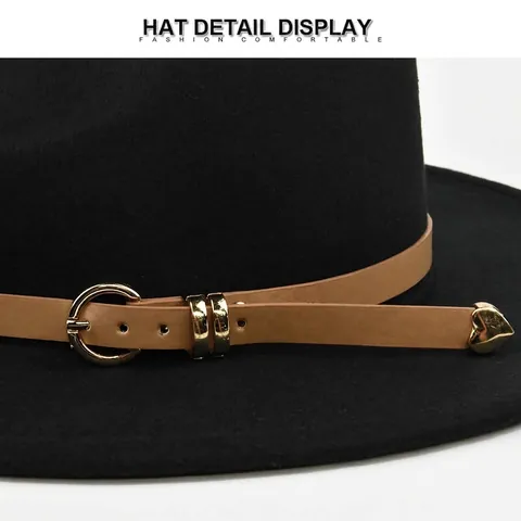 Chapeau Fedora en Laine de Style Britannique Vintage pour Hommes Femmes Chapeau Jazz Classique Avec Ceinture en Cuir Boucle en Coeur