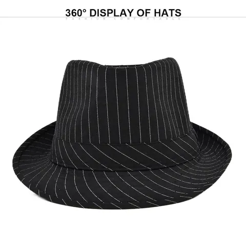 Vintage Pinstripe Fedora Jazz Hat For Men Women Cotton Blend British Style Gentleman Hat Casual Sunshade Party Hat Jewelry