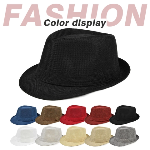Unisex Leinen Gewebter Fedora Hut Atmungsaktiv Jazz Stil Kurze Krempe Sonnenschutz Panama Hut Für Damen Herren Alltag