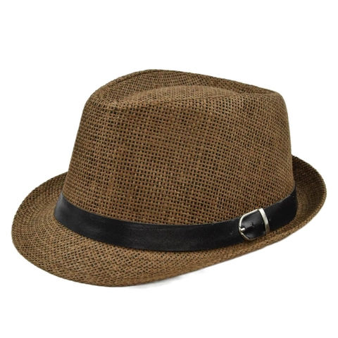 Cappello Fedora Unisex in Paglia di Carta Berretto Jazz Estivo Con Fascia in Pelle Nera Fibbia Decorativa Traspirante Stile Vintage