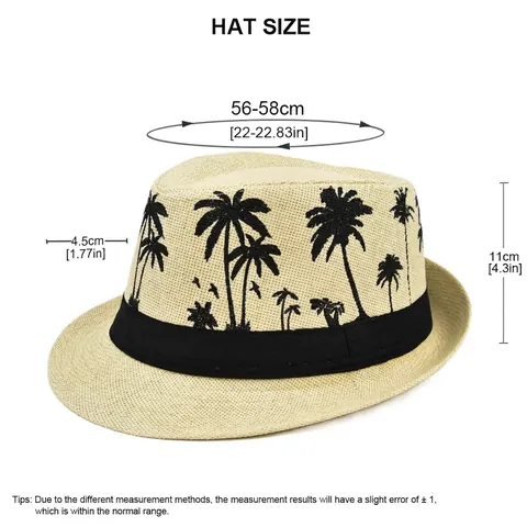 Zomer Stro Fedora Hoed Vrouwen Mannen Zonbescherming Strand Jazz Hoed Met Kokosboom Patroon Lint Decor Reizen Panama Hoed