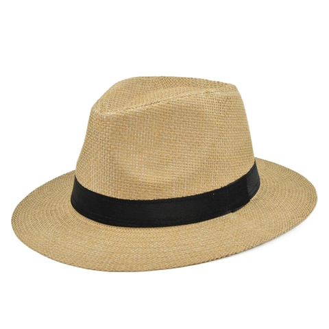 Classic Women Paper Straw Fedora Panama Hat With Black Grosgrain Ribbon Sun Protection Summer Beach Casual Jazz Cap