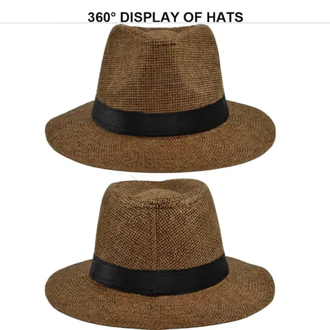 Classic Women Paper Straw Fedora Panama Hat With Black Grosgrain Ribbon Sun Protection Summer Beach Casual Jazz Cap