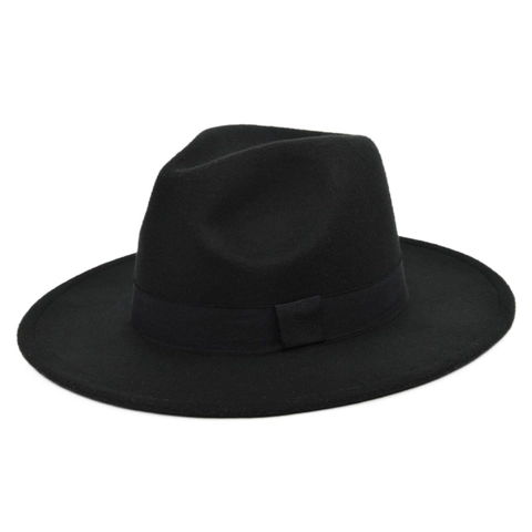 Retro Wide Brim Fedora Hat For Women Men Solid Color Felt Jazz Hat With Ribbon Decoration Vintage Classic Party Sun Hat