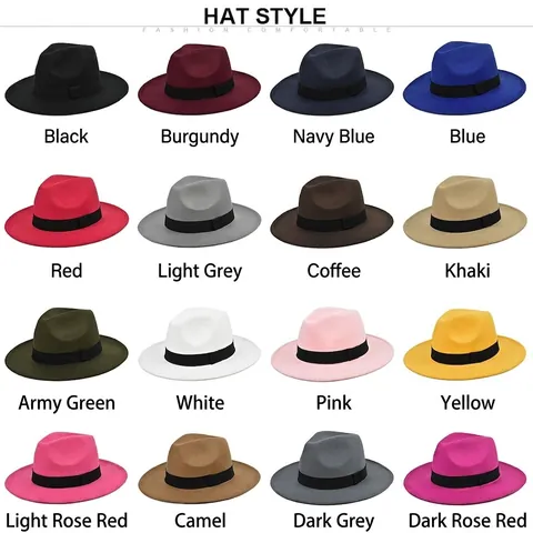 Retro Wide Brim Fedora Hat For Women Men Solid Color Felt Jazz Hat With Ribbon Decoration Vintage Classic Party Sun Hat