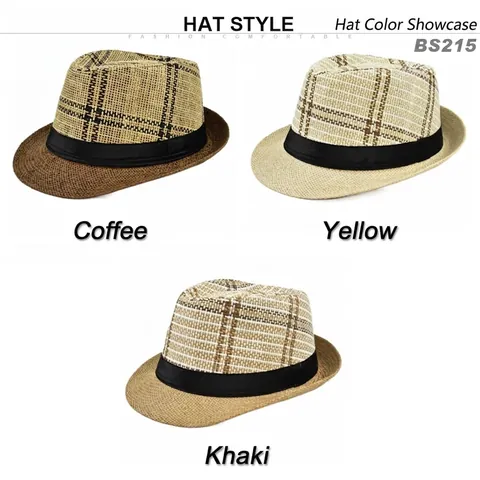 Vintage Kariert Fedora Strohhut Für Herren Damen Rollrand Sonnenhut Mit Schwarzem Band Sommer Strand Casual Jazz Cap