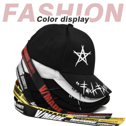 Berretto da Baseball Graffiti di Strada Con Cinturino Lungo con Stampa Warning Cotone Stella Hip Hop Cappello Regolabile Unisex