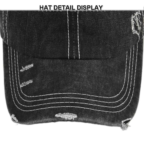 Casquette de Baseball Vintage en Coton Délavé Chapeau de Soleil en Denim Usé Avec Trous Snapback Réglable pour Hommes Femmes Style Rétro