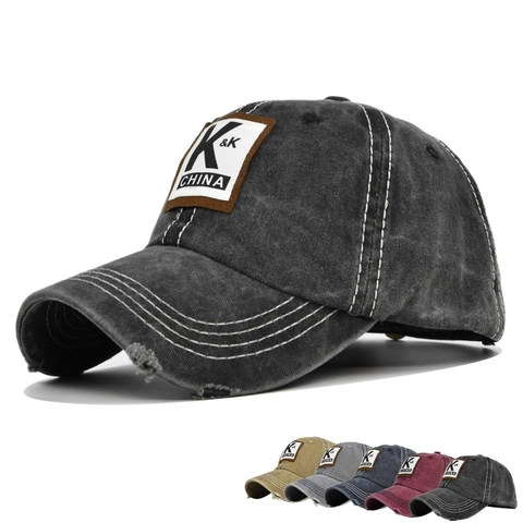 Vintage Distressed Washed Cotton Baseballkappe Für Damen Herren K&K China Patch Verstellbar Entenzunge Sonnenhut Casual Outdoor