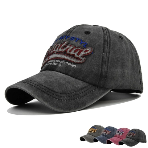 Berretto da Baseball in Cotone Lavato Vintage Effetto Usurato Ricamato Lettera Originale Cappello da Sole Regolabile Retro Streetwear Casual