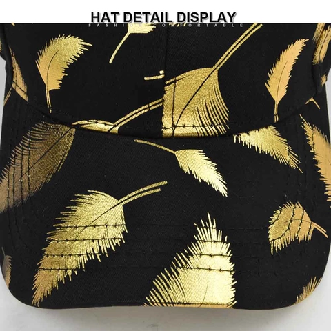 Cappellino da Baseball in Cotone con Stampa di Piume d'Oro Cappello a Lingua d'Anatra Regolabile Protezione Solare Estiva