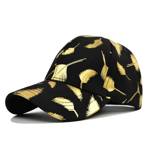 Cappellino da Baseball in Cotone con Stampa di Piume d'Oro Cappello a Lingua d'Anatra Regolabile Protezione Solare Estiva