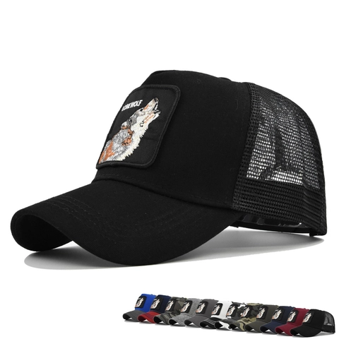 Cappello Trucker Ricamo Lupo Rete Traspirante Berretto da Baseball Visiera Curva Regolabile Snapback Parasole Outdoor Unisex Streetwear
