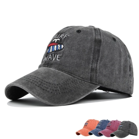Vintage Washed Cotton Baseball Cap Surf Wave Embroidery Distressed Adjustable Dad Hat For Men Women Outdoor Sun Protection