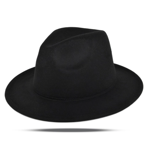 Vintage Woolen Fedora Hat Wide Flat Brim Jazz Hat For Men Women Classic Solid Color Panama Cap Elegant Winter Autumn Accessory