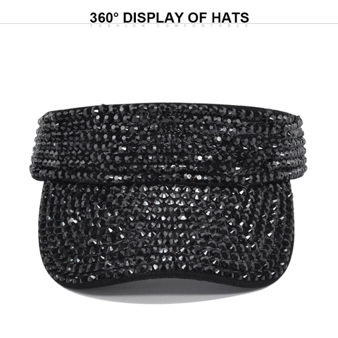 Visière de Mode pour Femmes avec Strass Casquette Pare-soleil Étincelante pour Été Plage Fête Couvre-chef Réglable