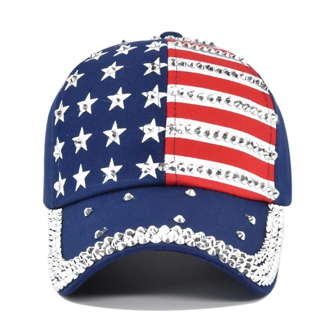 Fashion USA Flag Baseball Cap For Women Men Rhinestone Studded Stars Stripes Patriotic Sun Hat Adjustable Cotton Hat