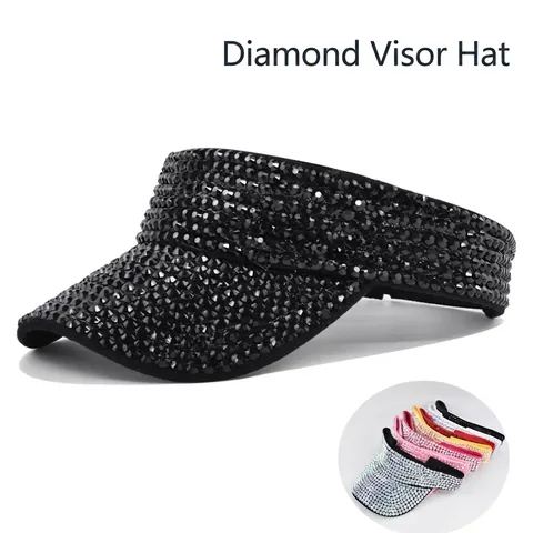 Visière de Mode pour Femmes avec Strass Casquette Pare-soleil Étincelante pour Été Plage Fête Couvre-chef Réglable
