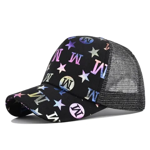 Berretto da Baseball in Rete Unisex Moda Lettera M Stella Stampa Traspirante Regolabile Trucker Cappello per Sport all'Aperto Uomo Donna