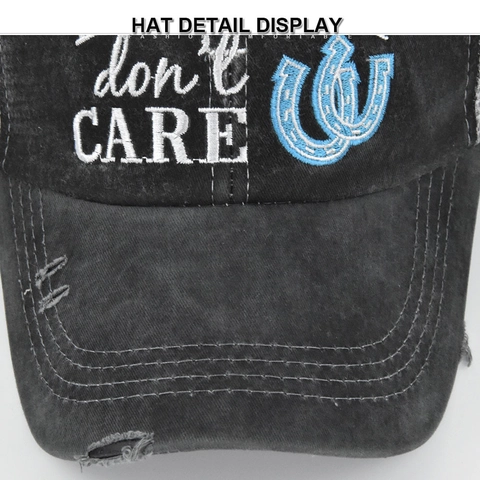 Casquette de Baseball Femme Distressed Queue de Cheval Coton Lavé Dos en Maille Criss Cross High Messy Bun Vintage Trucker