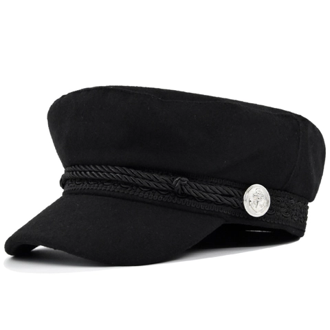 Casquette de Marin Vintage en Coton et Laine Pour Femmes Casquette Baker Boy Rétro Avec Corde Tressée Boucle Ancre Argent Béret Plat Pour L'hiver