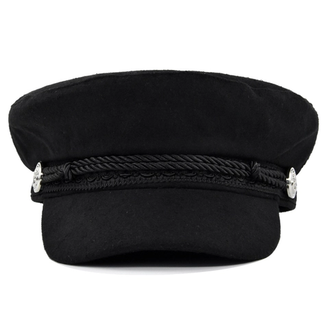 Casquette de Marin Vintage en Coton et Laine Pour Femmes Casquette Baker Boy Rétro Avec Corde Tressée Boucle Ancre Argent Béret Plat Pour L'hiver