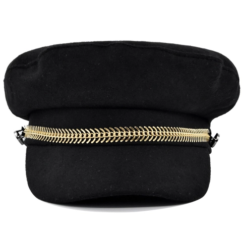 Women's Vintage Newsboy Hat Baker Boy Cap With Metal Chain Decoration Woolen Flat Top Fiddler Hat For Autumn Winter Casual