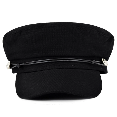 Vintage Baumwollmischung Marine-Mütze Flaches Top Baker Boy Hut Für Damen Britischer Stil Newsboy Mütze Mit Gürtelschnalle Dekor