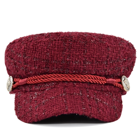 Berretto Newsboy da Donna in Tweed Vintage Caldo Invernale Con Bottone Metallico e Corda Intrecciata Cappello Baker Boy
