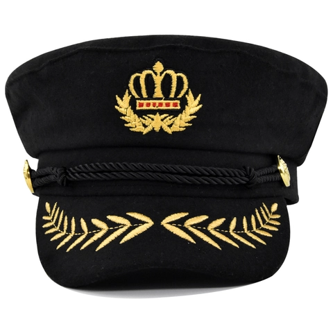 Cappello da Marinaio Britannico da Donna in Tessuto Effetto Lana Berretto da Capitano Con Ricamo Corona Spighe Bottone in Metallo
