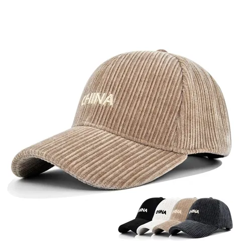 Cordsamt CHINA Stickerei Baseballkappe Verstellbare Gebogene Krempe Sonnenschutz Hut Für Damen Herren Vintage Casual Mode Kopfbedeckung