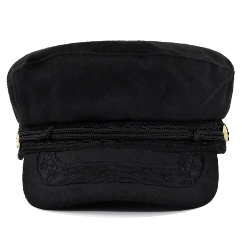 Vintage British Style Woolen Navy Hat For Women Winter Warm Newsboy Baker Boy Cap With Braided Rope Gold Metal Buttons