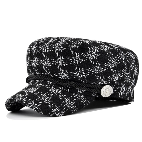 Cappello Gavroche in Tweed Vintage da Donna Berretto da Marinaio Con Bottone ad Ancora in Metallo e Corda Intrecciata Cappello da Pittore Ottagonale Casual