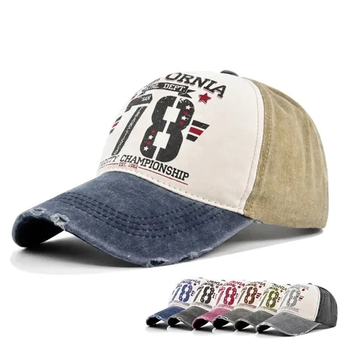 Berretto da Baseball Vintage Effetto Usato California 78 Varsity Championship Cotone Lavato Patchwork Cappello Parasole Regolabile Streetwear