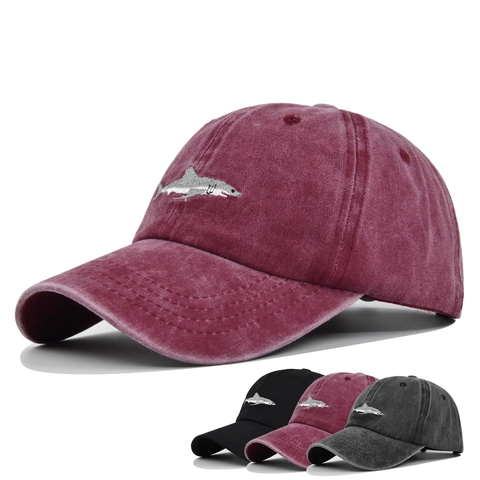 Cappellino da Baseball in Cotone Lavato Invecchiato Con Ricamo Squalo Regolabile Cappello Vintage per Uomo Donna Casual Outdoor