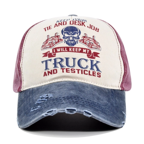 Gorra de Béisbol Vintage Desgastada 100 Por Ciento Algodón Hombre Mujer Estampado Cráneo Camión Bloques Color Ajustable Lavado