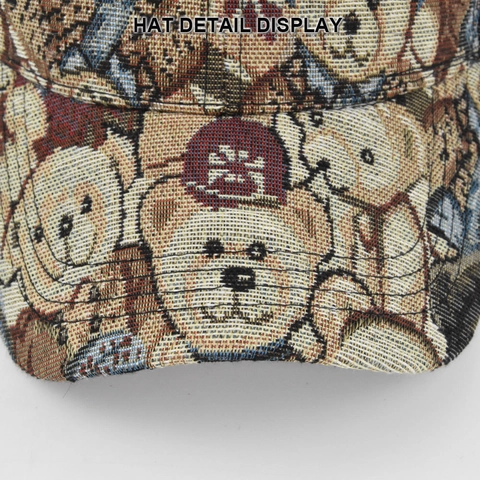 Vintage Cotton Jacquard Baseball Cap Cartoon Bear Dog Pattern Adjustable Casual Outdoor Sun Hat For Women