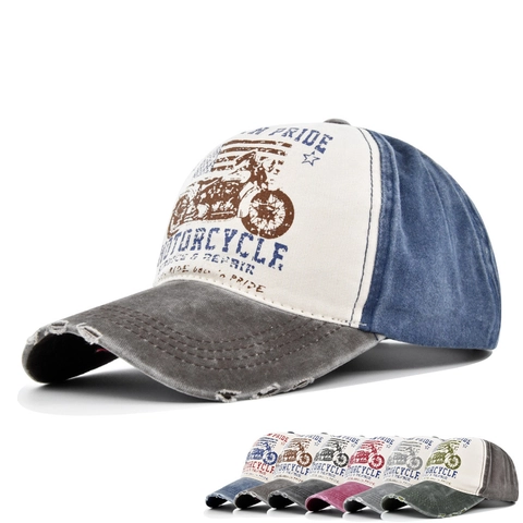 Berretto da Baseball in Cotone Lavato Vintage Distressed Motocicletta American Pride Stampa Regolabile Retro Cappello Sole