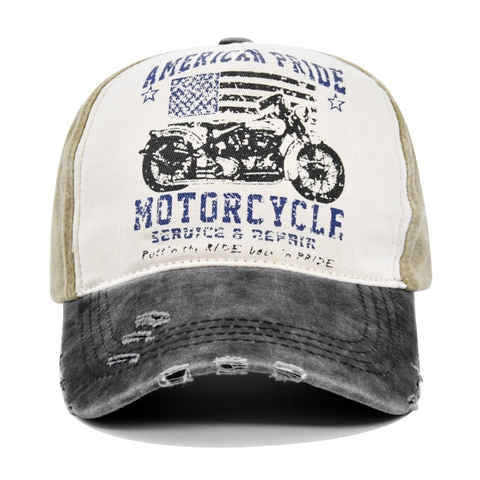 Berretto da Baseball in Cotone Lavato Vintage Distressed Motocicletta American Pride Stampa Regolabile Retro Cappello Sole