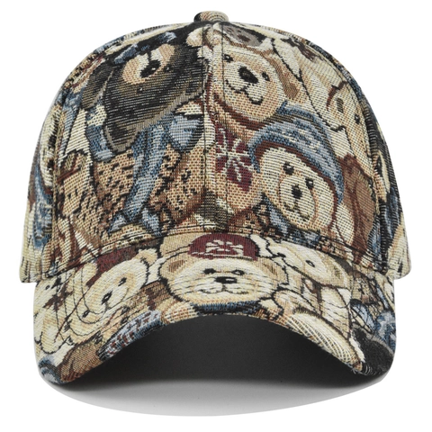 Vintage Cotton Jacquard Baseball Cap Cartoon Bear Dog Pattern Adjustable Casual Outdoor Sun Hat For Women