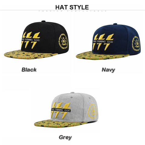 Cappello Snapback Ricamato Swag Shining God 777 Streetwear Hip Hop Visiera Piatta Berretto Baseball Uomo Donna Cotone