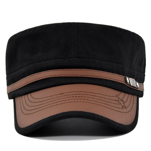 Berretto Militare Vintage in Tela di Cotone a Cima Piatta Con Tesa in Pelle Protezione Solare Regolabile Cappello da Baseball per Uomo Donna