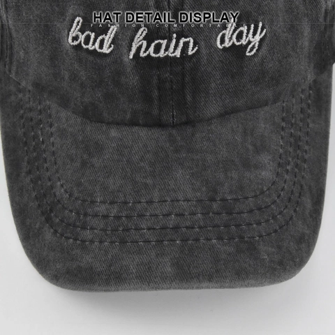 Berretto da Baseball in Cotone Lavato Vintage Ricamo Distressed Bad Hair Day Cappello Regolabile da Sole All'aperto Uomo Donna