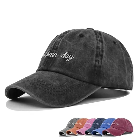 Berretto da Baseball in Cotone Lavato Vintage Ricamo Distressed Bad Hair Day Cappello Regolabile da Sole All'aperto Uomo Donna