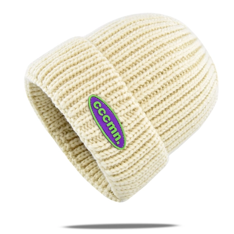 Women's Winter Warm Knitted Beanie Hat Soft Candy Color Ribbed Cuffed Skull Cap With Letter Patch Fashion Outdoor Daily Hat
