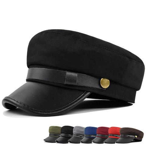 Gorra Newsboy Vintage para Mujer Baker Boy Hat Con Ala de Cuero Sintético Decoración de Botón de Metal Gorra de Marinero Retro