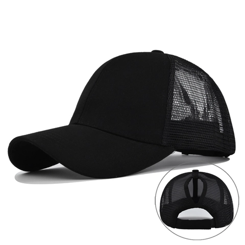 Damen Pferdeschwanz Baseballkappe Mesh Atmungsaktiv Sonnenhut Outdoor Verstellbar Trucker Cap Einfarbig Sport Baumwollhut
