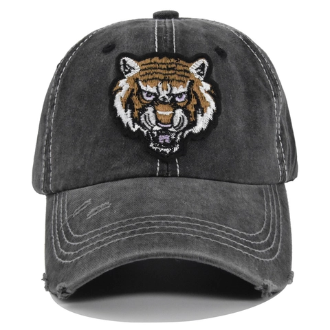 Vintage Gewassen Katoen Baseballpet Distressed Tijgerkop Borduurwerk Verstelbare Zonnehoed Voor Outdoor Casual Streetwear Dames Heren